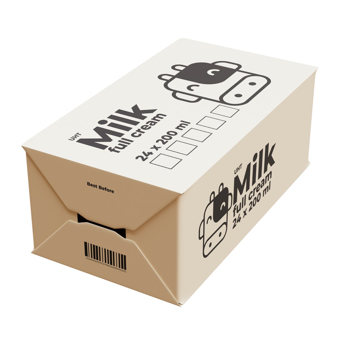 3D Milk Carton Package 24 X 200 ml https://p.turbosquid.com/ts-thumb/We/DcfnVI/Ei/milk24x200ml02/jpg/1734047612/1920x1080/fit_q87/f249602d4c00ff3b00030f212e683bc50b105683/milk24x200ml02.jpg