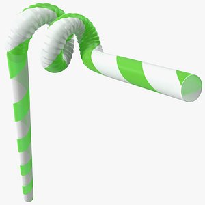 Spiral Plastic Drinking Straw Green 3D model
