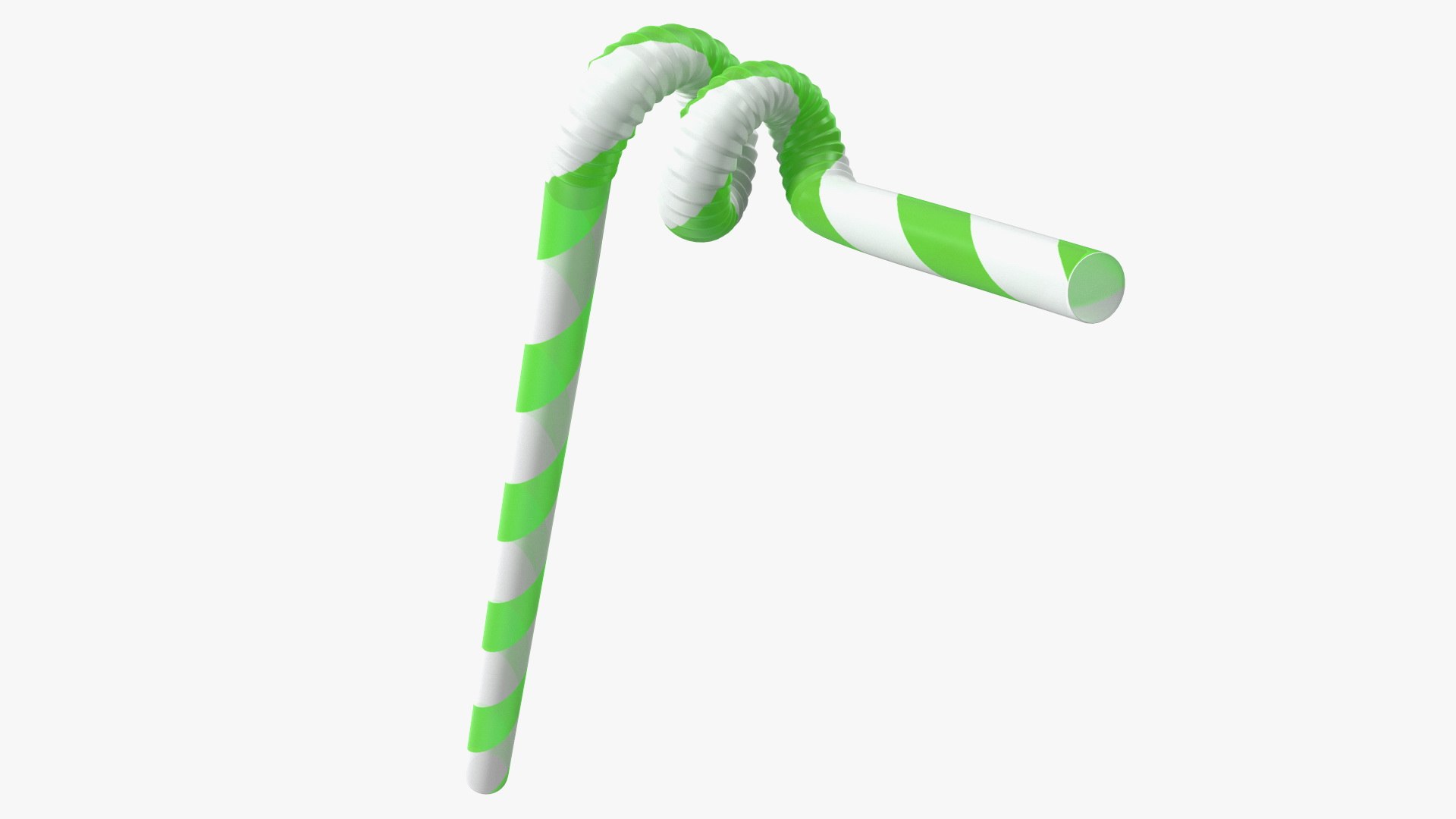 Spiral Plastic Drinking Straw Green 3D model preview