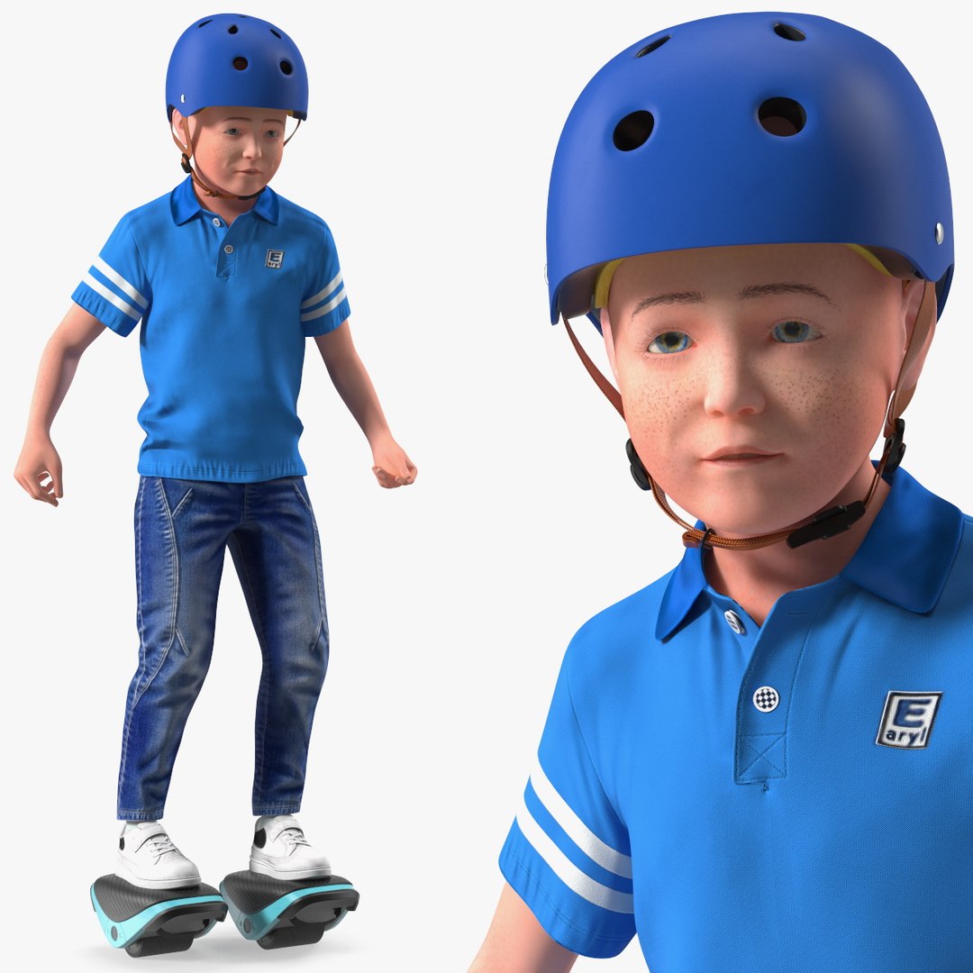 Teenage Boy on Electric Drift Roller Skates Rigged 3D model preview