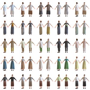 A Pose Asian Casual Woman Collection - 5 Models x 5 color variations