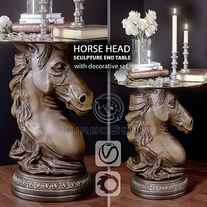 Horse Head Sculpture End Table and decorative set (vray+corona)