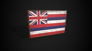 3D Old Picture Frame With Hawaii  Flag - Game Ready PBR Low-poly 3D Model