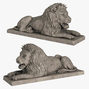 3D model Stone Lion Sculpture Set