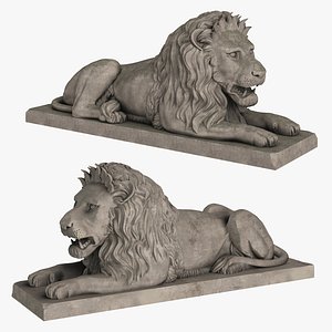 Stone Lion Sculpture Set