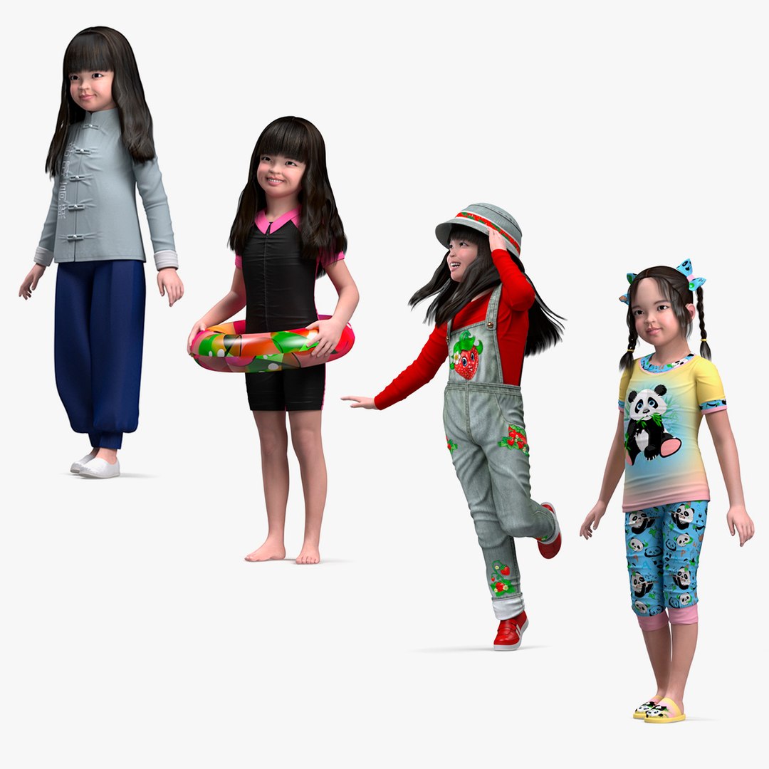 Rigged Asian Girl Childs Collection 2 3D model preview