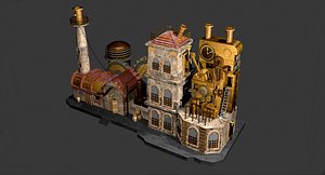 3D steampunk industrial factory model