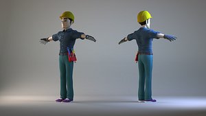 cartoon character man guy repaire dirt  service old fantasy 3D model