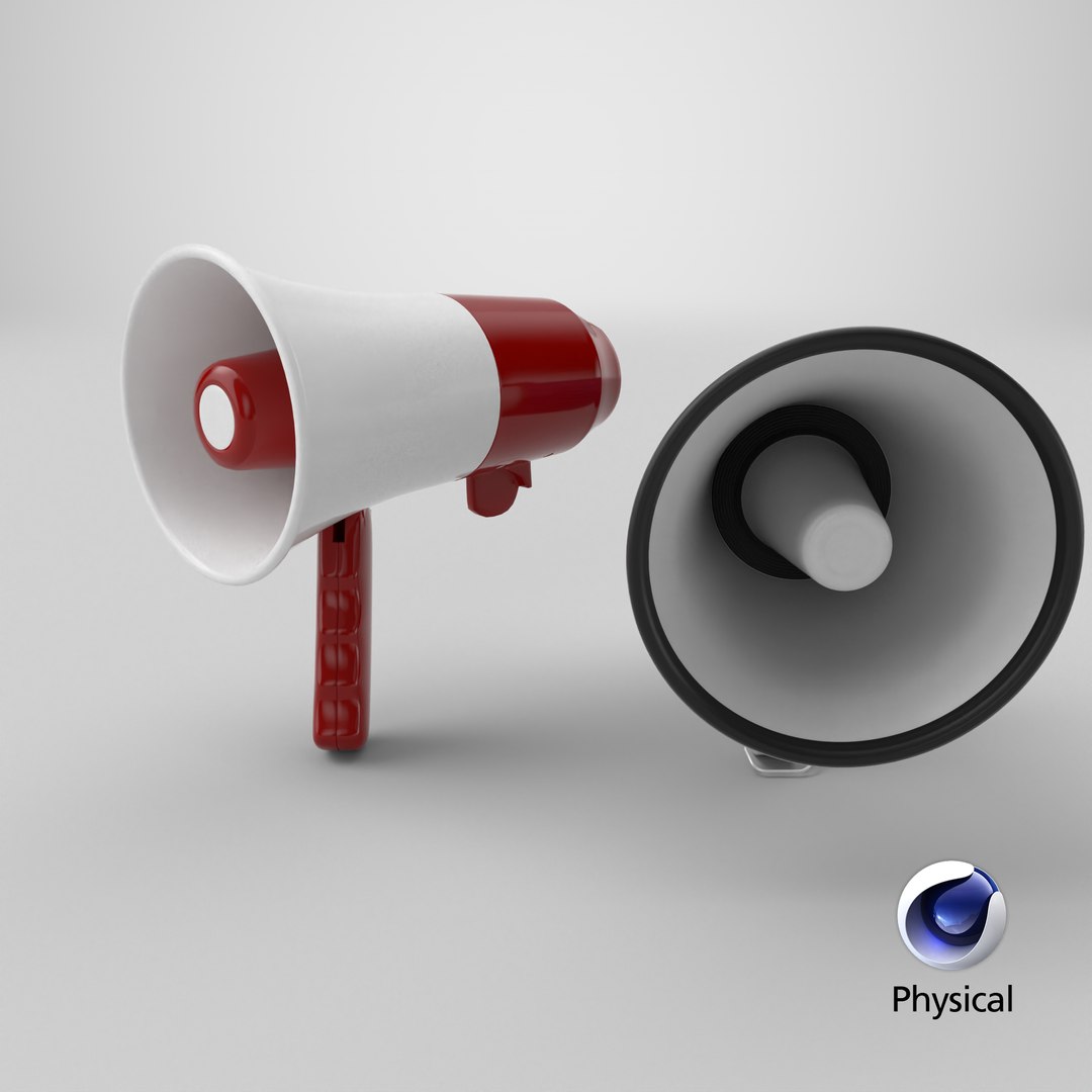 Realistic Dual Megaphones model https://p.turbosquid.com/ts-thumb/We/vF4lyu/0X/stemcell_cinema_4d_physical_render/png/1761148921/1920x1080/fit_q87/4419e6ec634ea91dbe6727067e3e61135773f7ef/stemcell_cinema_4d_physical_render.jpg
