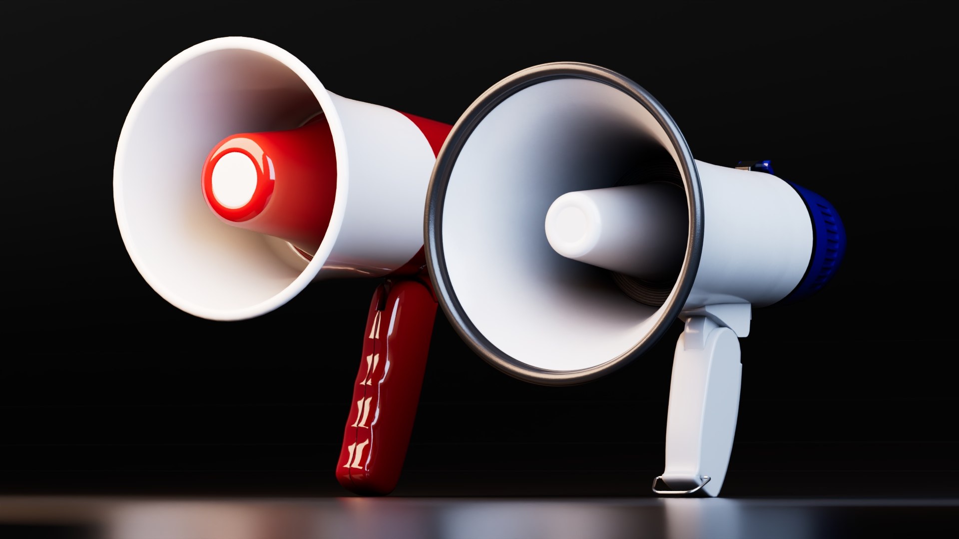 Realistic Dual Megaphones model https://p.turbosquid.com/ts-thumb/We/vF4lyu/LA/preview1/jpg/1761119187/1920x1080/fit_q87/9ed459d349270efc6e524d41be84a99dc7129d02/preview1.jpg