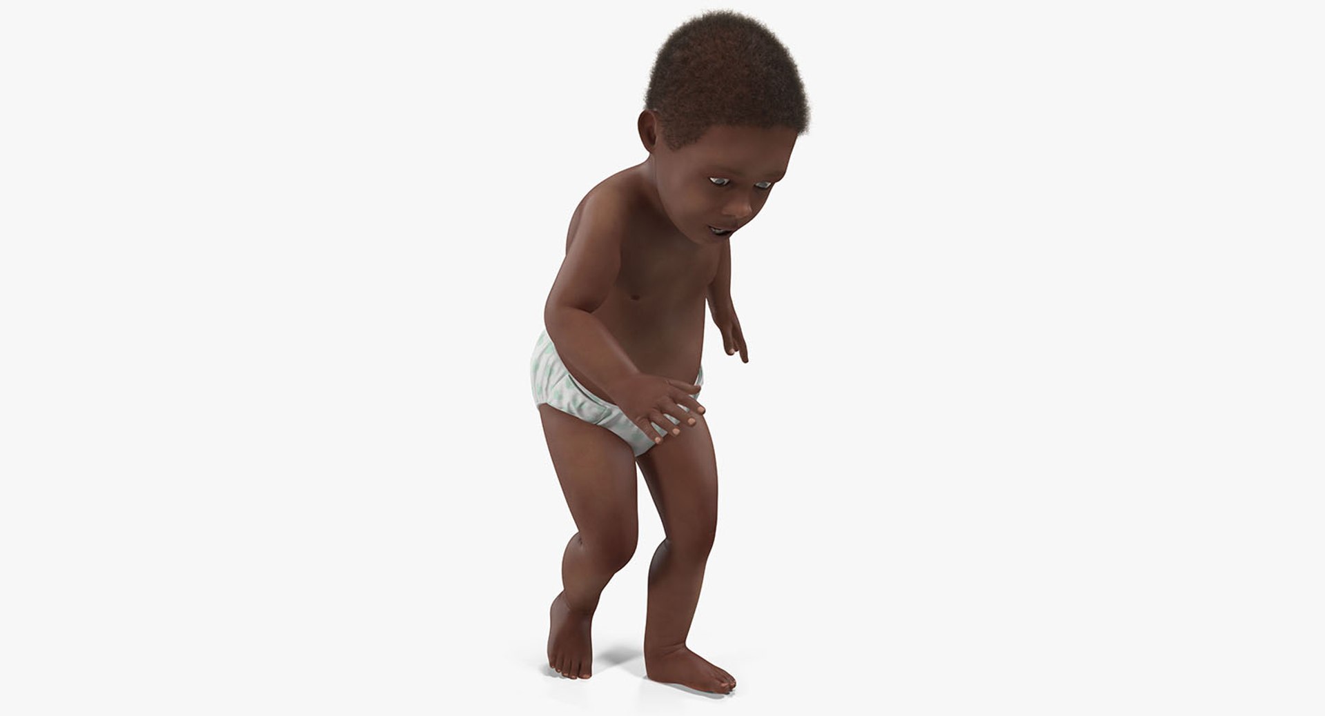 African American Baby with Fur Rigged 3D Model preview