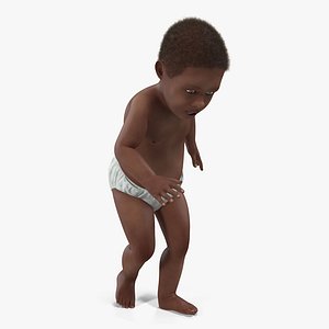 African American Baby with Fur Rigged 3D Model