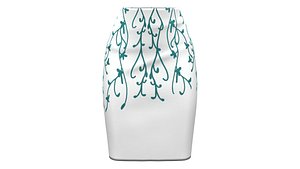 Flower Pattern Knee Length White Pencil Skirt 3D