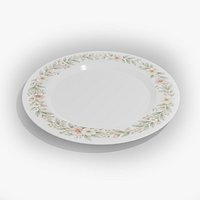 Ceramic Dinner Plate with Floral Pattern and Plain PBR 3D Model(1)