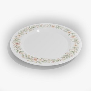 Ceramic Dinner Plate with Floral Pattern and Plain PBR 3D Model(1)