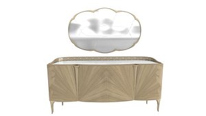 3D Caracole Modern Gray Wood Lillian Sideboard and mirror