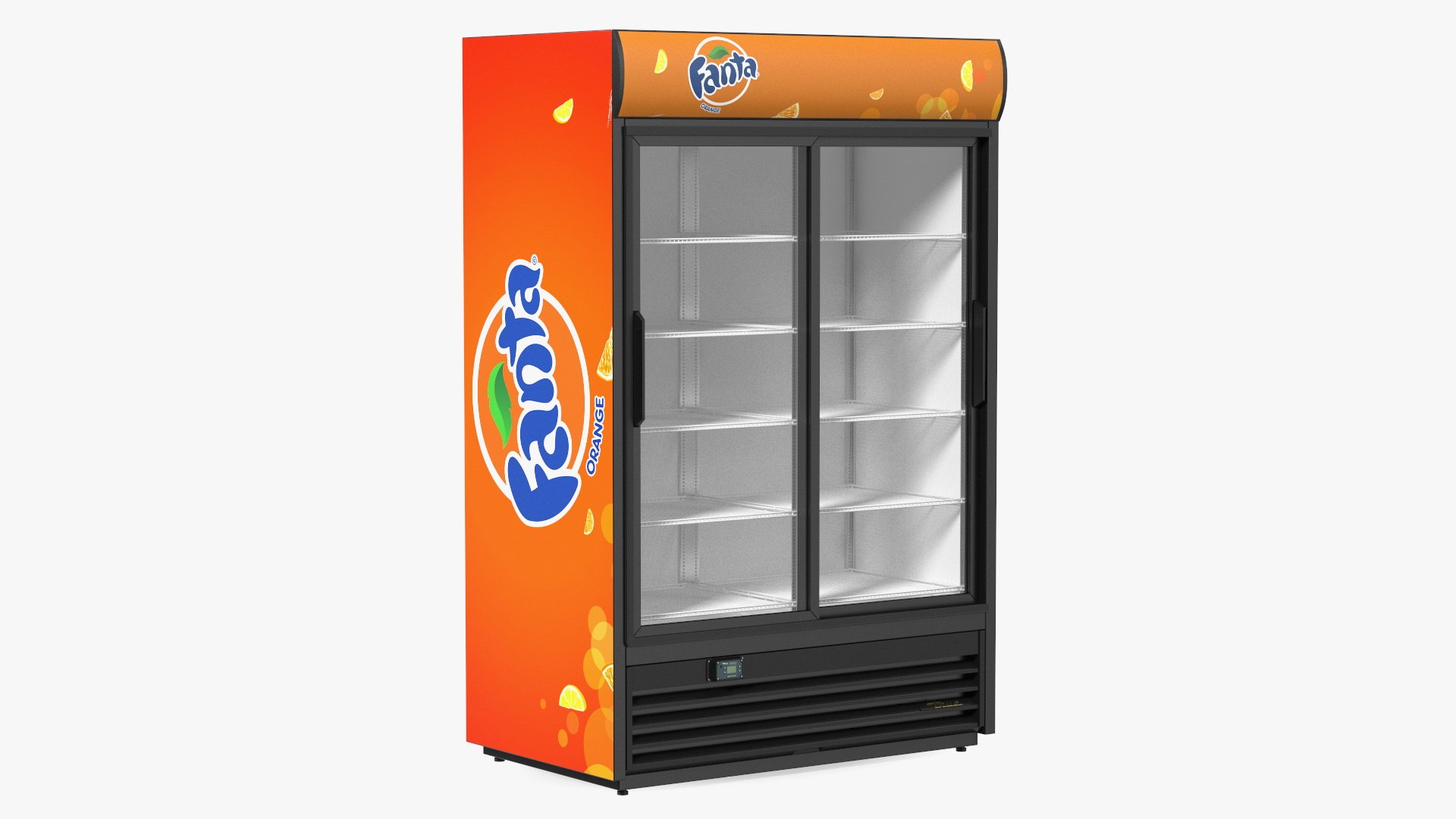 Double Sliding Door Upright Display Fridge 3D model preview