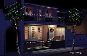 3d model row house christmas charleston