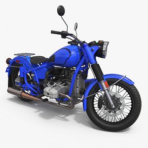 Retro Classic Blue Motorcycle Rigged