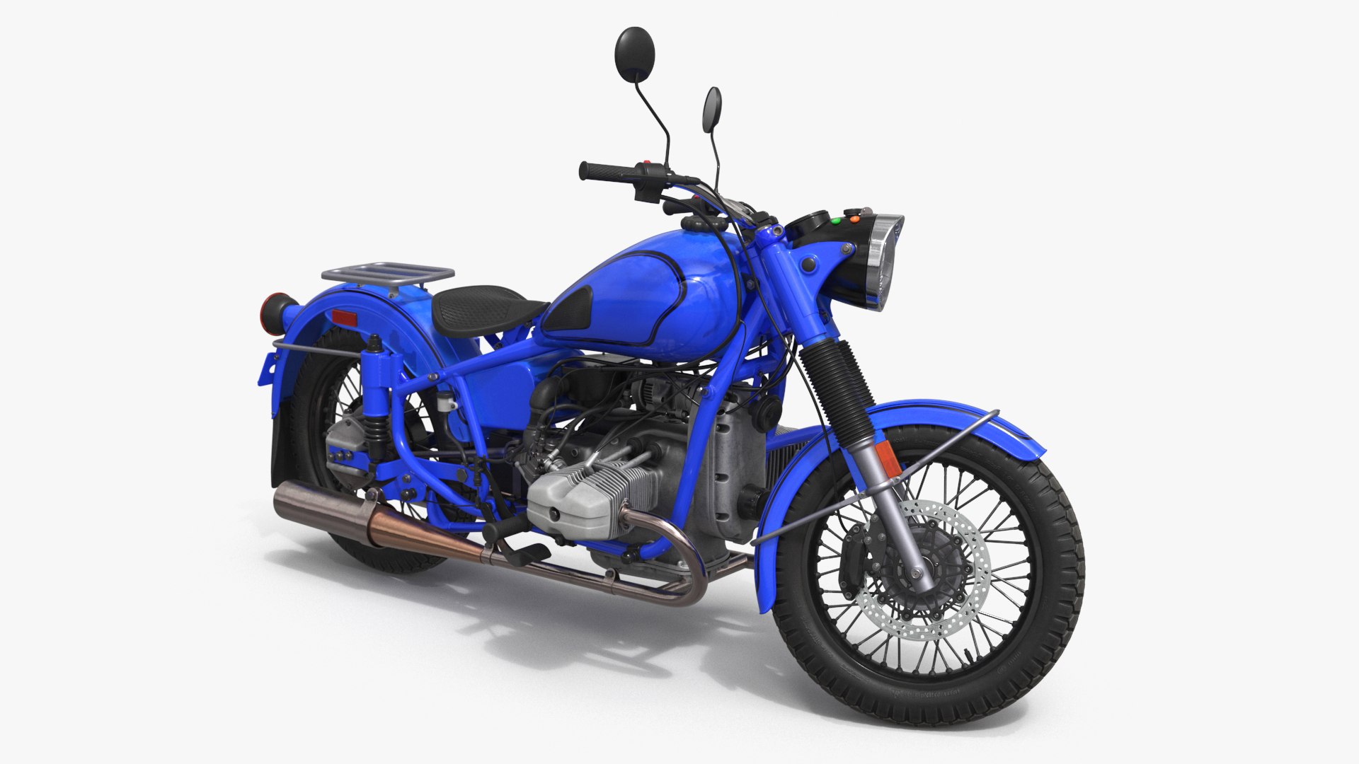 Retro Classic Blue Motorcycle Rigged 3D model preview