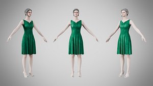 Dress 36 Emerald Velvet Green 3D model
