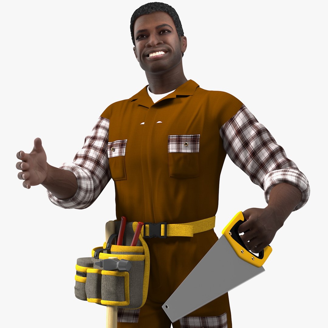 Afro American Carpenter Rigged 3D model preview