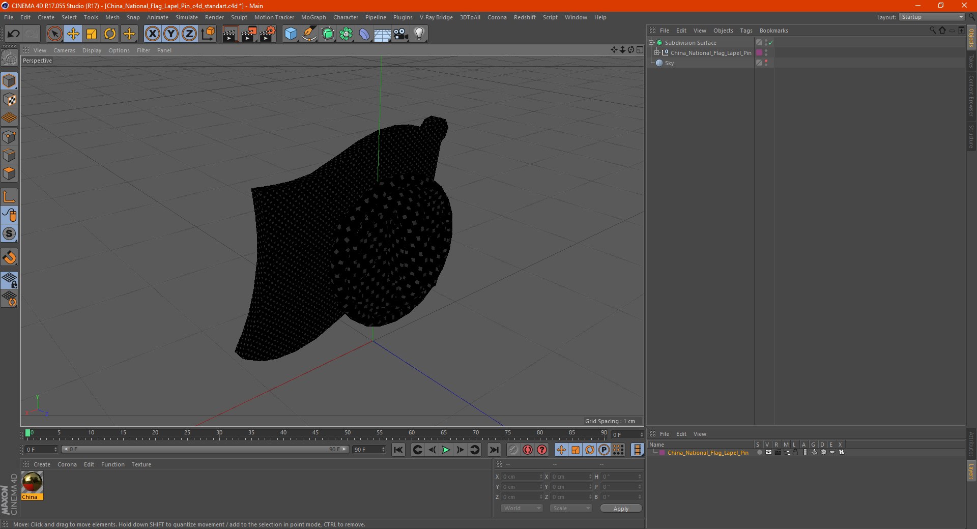 Japan Flag Lapel Pin 3D model preview