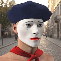 French Mime Artist with Beret and Scarf