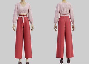 Floral Crop blouse and Wide  leg palazzo pants 2 piece outfit model