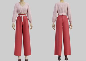 Floral Crop blouse and Wide leg palazzo pants 2 piece outfit