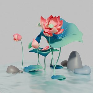 Lotus Flower 3D Diorama Scene Asset