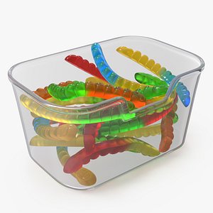 3D Multicolored Gummy Worms in Glass Container