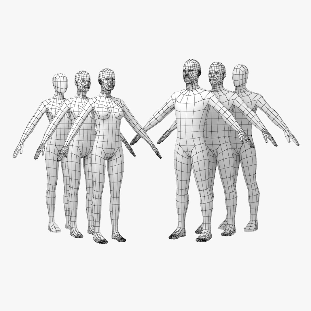 Female And Male Base Mesh Natural Proportions In A Pose Bundle Model Turbosquid 2042201 1044