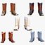 Colección de cinco modelos 3D de botas vaqueras del oeste, listos para videojuegos (PBR).