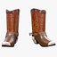 Colección de cinco modelos 3D de botas vaqueras del oeste, listos para videojuegos (PBR).