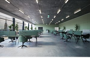 Modern Industrial Open Plan Office Interior Complete Scene 3D model