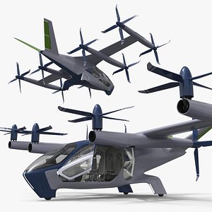 3D Hyundai S-A2 Electric Air Taxi with Tilt Rotors Light On White model