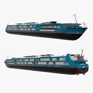 3D Twin-Deck River Liner Blue model