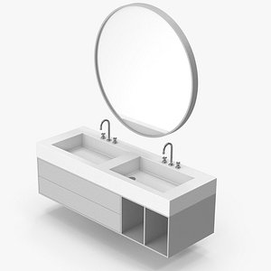 Wall Mount Bathroom Furniture And Mirror 3D model