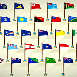 Oceania Countries Flags Pack Toon Style Low Poly Australian Region