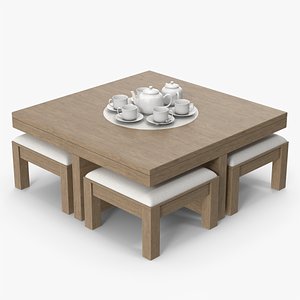 3D model Wooden Dining Table Set