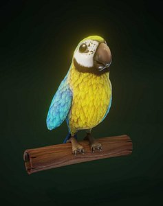 Cartoon Ara Parrot Yellow-Blue Rigged 3D model