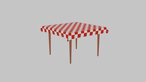Square Shaped Table with Animated Tablecloth 3D model