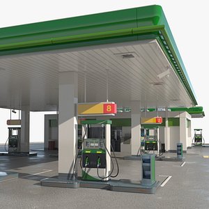 Large Filling Station Green 3D