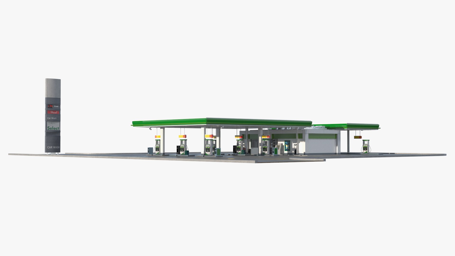 Large Filling Station Green 3D model preview