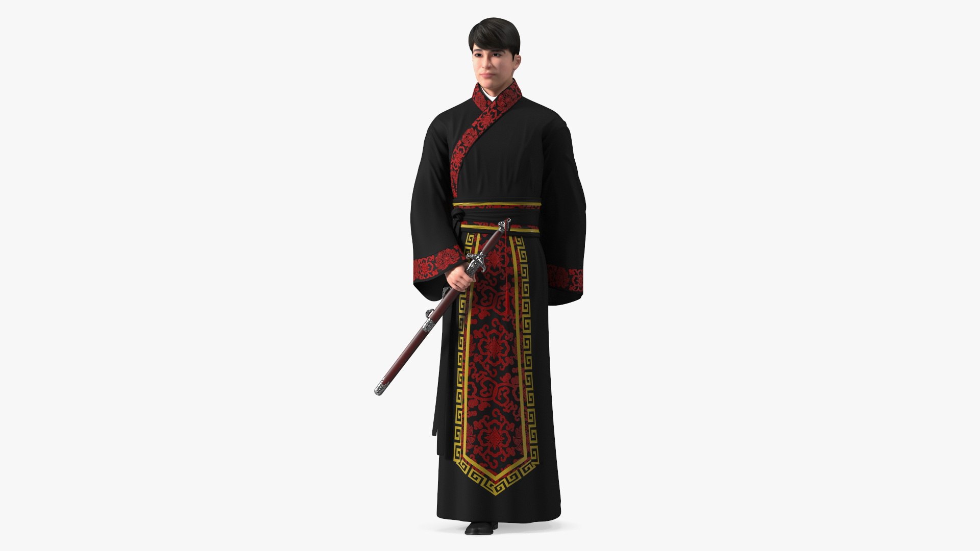 Chinese Man in Traditional Clothes Walking 3D model preview