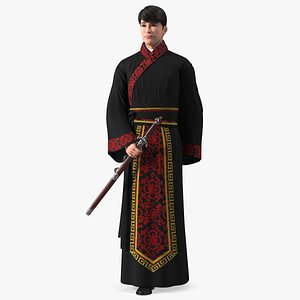 Chinese Man in Traditional Clothes Walking