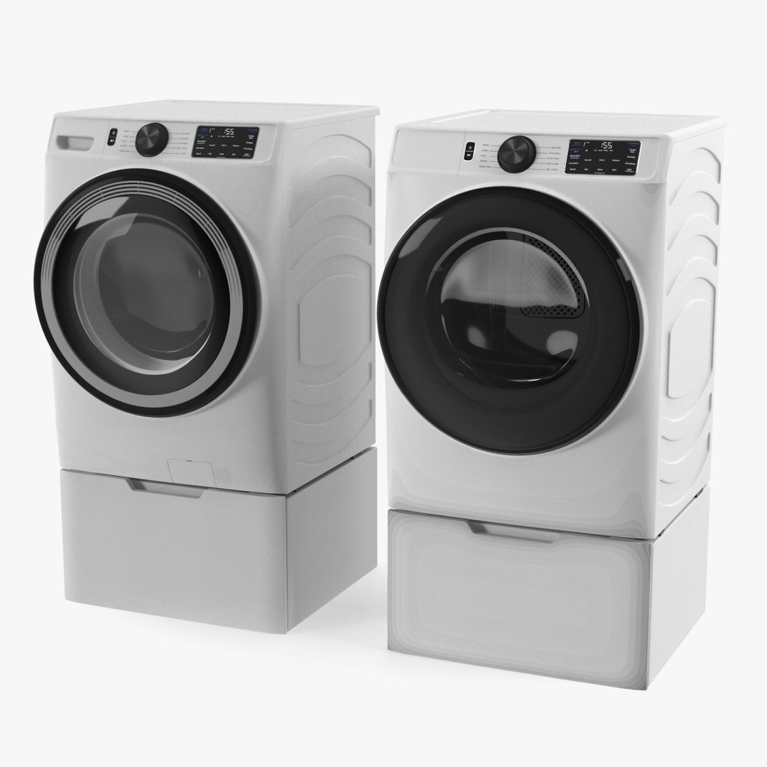Washing Machine and Dryer Set White 3D model preview