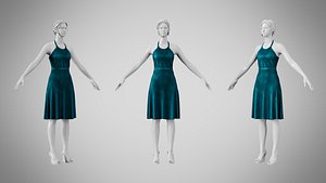 Dress 22 Teal Velvet 3D