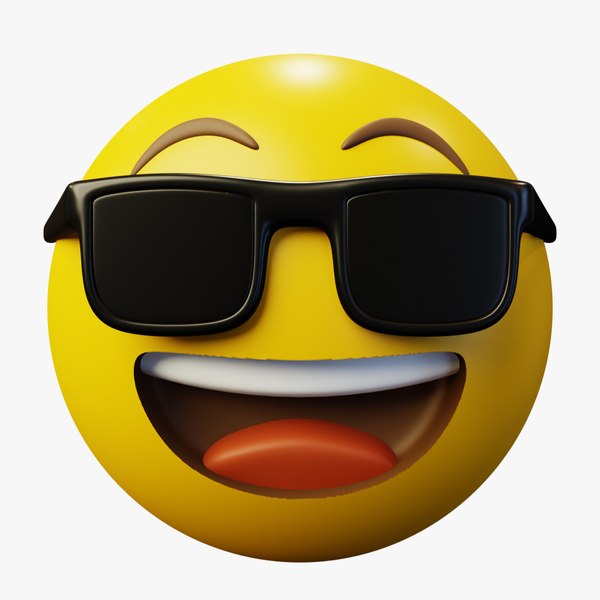 3D Smirking cool with sunglasses yellow ball Emoticon Emoji or Smiley ...